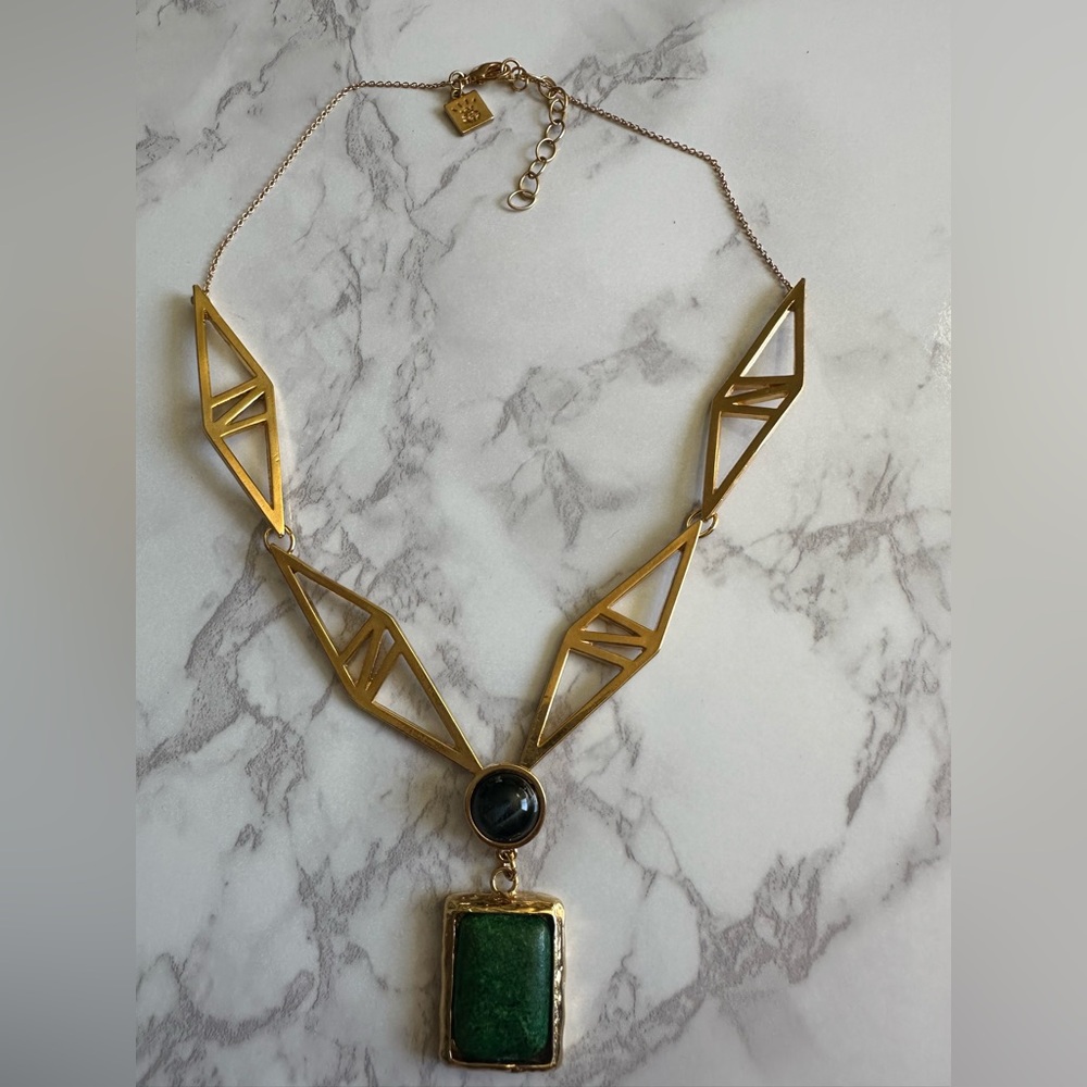 Rose Pierre Chic Gold and Green Geometric Necklace